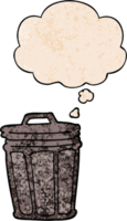 cartoon trash can with thought bubble in grunge texture style png