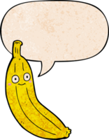 cartoon banana with speech bubble in retro texture style png