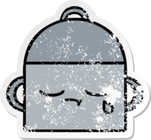 distressed sticker of a cute cartoon cooking pot png