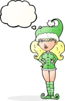 dessin animé Père Noël assistant femme avec pensée bulle png