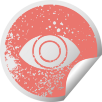 distressed circular peeling sticker symbol of a eye png