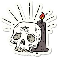 sticker of a tattoo style spooky skull and candle png