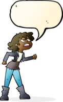 cartoon angry biker girl with speech bubble png