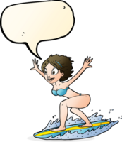 caricatura, surfista, niña, con, burbuja del discurso png