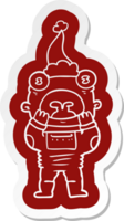 quirky cartoon icon of a alien gasping in surprise wearing santa hat png