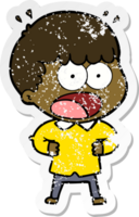 distressed sticker of a cartoon shocked man png