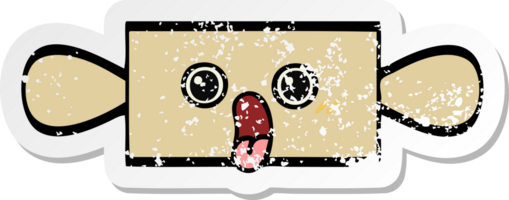 distressed sticker of a cute cartoon rolling pin png