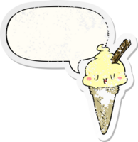 cute cartoon ice cream with speech bubble distressed distressed old sticker png
