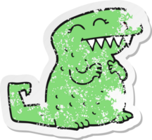 distressed sticker of a cartoon dinosaur png