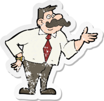 retro distressed sticker of a cartoon mustache man png