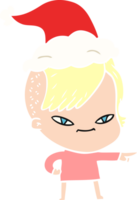 söt hand dragen platt Färg illustration av en flicka med hipster frisyr bär santa hatt png