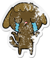 distressed sticker of a cute cartoon dog crying png