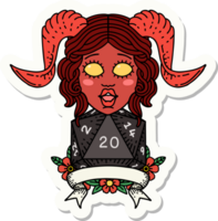 sticker of a happy tiefling with natural 20 png