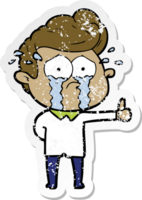 distressed sticker of a cartoon crying man png