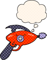 cartoon ray gun with thought bubble in comic book style png