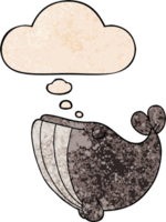 cartoon whale with thought bubble in grunge texture style png