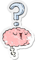 distressed sticker of a cartoon curious brain png