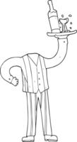 hand dragen svart och vit tecknad serie huvudlös servitör Lägg till egen foton png
