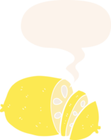 cartoon sliced lemon with speech bubble in retro style png