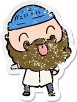 distressed sticker of a man with beard sticking out tongue png