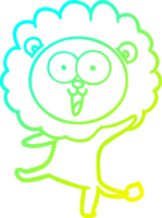 cold gradient line drawing of a happy cartoon lion png