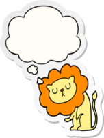 cute cartoon lion with thought bubble as a printed sticker png