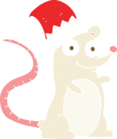 flat color illustration of mouse wearing christmas hat png