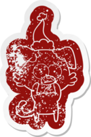 nervous dog quirky cartoon distressed sticker of a wearing santa hat png