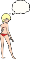Cartoon-Frau im Bikini mit Gedankenblase png