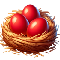 3d Illustration of three red easter eggs in a nest png