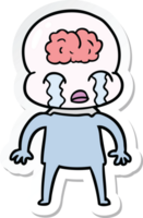 sticker of a cartoon big brain alien crying png