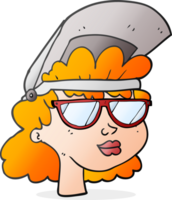 hand drawn cartoon woman with welding mask and glasses png