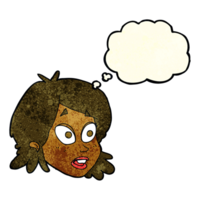 cartoon female face with surprised expression with thought bubble png