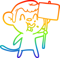 arco iris degradado línea dibujo de un loco dibujos animados mono con firmar png