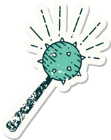 worn old sticker of a tattoo style medieval mace png