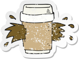 retro distressed sticker of a cartoon exploding coffee cup png