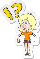 retro distressed sticker of a cartoon shocked woman png