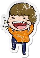 distressed sticker of a cartoon laughing man png