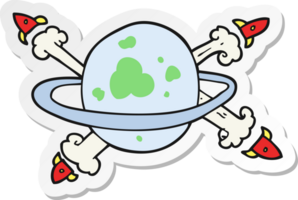 sticker of a cartoon rockets leaving a planet png