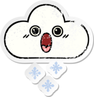 pegatina angustiada de una linda nube de nieve de dibujos animados png