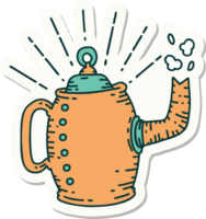 sticker of a tattoo style old coffee pot steaming png