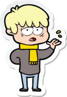 sticker of a cartoon exhausted boy png