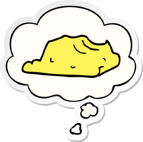 cartoon butter with thought bubble as a printed sticker png
