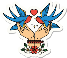 sticker of tattoo in traditional style of tied hands and swallows png