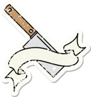 worn old sticker with banner of a meat cleaver png