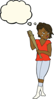 cartoon pretty punk girl with baseball bat with thought bubble png