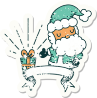 worn old sticker of a tattoo style santa claus christmas character png