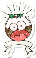 versleten oud sticker van een tatoeëren stijl geschokt Kerstmis pudding png