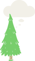 cartoon christmas tree with thought bubble in retro style png