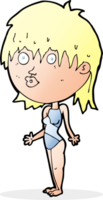 cartoon woman in swimsuit shrugging shoulders png